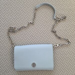 Tory Burch Robinson Blue Wallet on a Chain Crossbody Bag